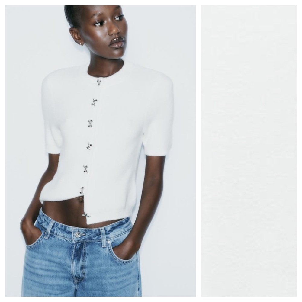 Zara White Short Sleeve Cardigan